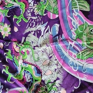 Ed Hardy by Christian Audigier Rayon Scarf Large Oversized Tassels Purple Fish